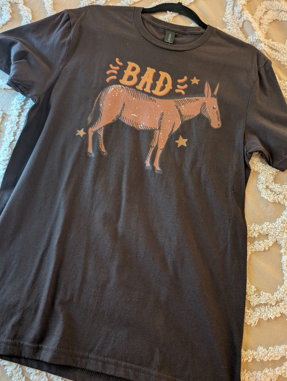 New! Bad Ass tee shirt, donkey image brown tee shirt